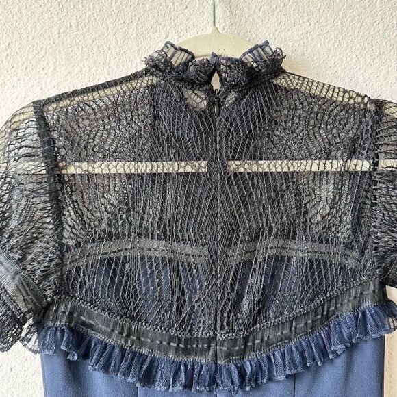 JONATHAN SIMKHAI Plisse Lace Illusion Mock Neck Dress in Blue Size XS - Picture 7 of 8